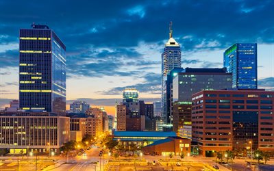 Indianapolis, 4k, modern buildings, sunset, Indiana, USA, american cities, America, HDR, City of Indianapolis, Cities of Indiana
