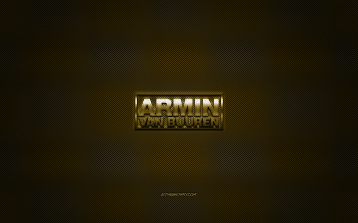 Armin van Buuren logo, gold shiny logo, Armin van Buuren metal emblem, Dutch DJ, gold carbon fiber texture, Armin van Buuren, brands, creative art
