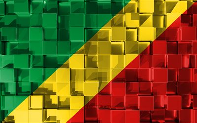 Flag of Republic of the Congo, 3d flag, 3d cubes texture, Flags of African countries, 3d art, Republic of the Congo, Africa, 3d texture