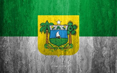 Bandera de Rio Grande do Norte, 4k, piedra de fondo, estado de brasil, grunge bandera, Rio Grande do Norte, Estado de la bandera, Brasil, grunge arte, banderas de los estados de brasil