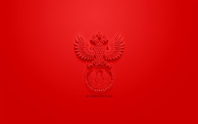 Russia national football team, creative 3D logo, red background, 3d emblem, Russia, Europe, UEFA, 3d art, football, stylish 3d logo, Russian Federation