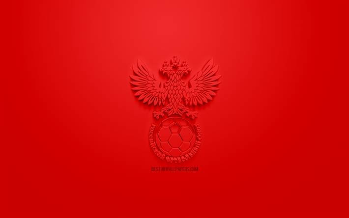 Russia national football team, creative 3D logo, red background, 3d emblem, Russia, Europe, UEFA, 3d art, football, stylish 3d logo, Russian Federation
