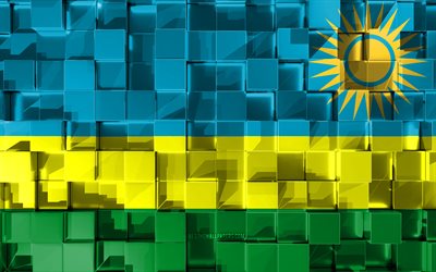 Flag of Rwanda, 3d flag, 3d cubes texture, Flags of African countries, 3d art, Rwanda, Africa, 3d texture, Rwanda flag
