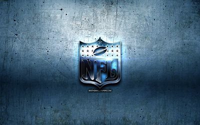 NFL logotipo do metal, A Liga Nacional De Futebol, metal azul de fundo, obras de arte, NFL, marcas, NFL logo 3D, criativo, NFL logotipo