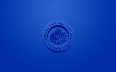 سان مارينو الوطني لكرة القدم, الإبداعية شعار 3D, خلفية زرقاء, 3d شعار, سان مارينو, أوروبا, الاتحاد الاوروبي, الفن 3d, كرة القدم, أنيقة شعار 3d