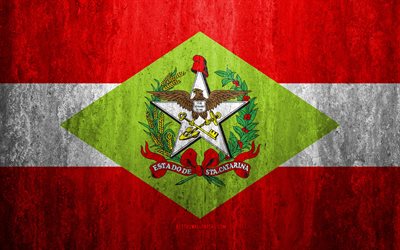 Bandeira de Santa Catarina, 4k, pedra de fundo, Estado brasileiro, grunge bandeira, Estado de Santa Catarina bandeira, Brasil, grunge arte, Santa Catarina, bandeiras dos estados Brasileiros