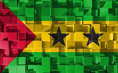 Flag of Sao Tome and Principe, 3d flag, 3d cubes texture, Flags of African countries, 3d art, Sao Tome and Principe, Africa, 3d texture