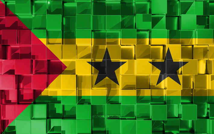 Lippu Sao Tome ja Principe, 3d-lippu, 3d kuutiot rakenne, Liput Afrikkalainen maissa, 3d art, Sao Tome ja Principe, Afrikka, 3d-rakenne