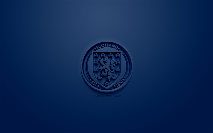 اسكتلندا الوطني لكرة القدم, الإبداعية شعار 3D, خلفية زرقاء, 3d شعار, اسكتلندا, أوروبا, الاتحاد الاوروبي, الفن 3d, كرة القدم, أنيقة شعار 3d
