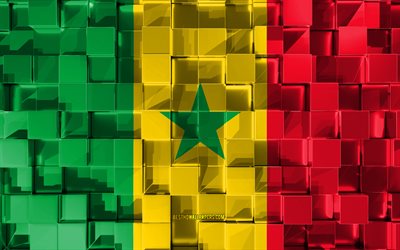Flaggan i Senegal, 3d-flagga, 3d kuber konsistens, Flaggor i Afrikanska l&#228;nder, 3d-konst, Senegal, Afrika, 3d-textur, Senegals flagga
