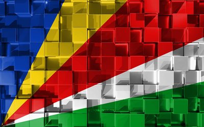 Seychellien lippu, 3d-lippu, 3d kuutiot rakenne, Liput Afrikkalainen maissa, 3d art, Seychellit, Afrikka, 3d-rakenne