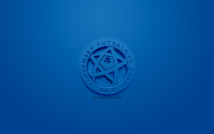 Eslov&#225;quia equipa nacional de futebol, criativo logo 3D, fundo azul, 3d emblema, Eslov&#225;quia, Europa, A UEFA, Arte 3d, futebol, elegante logotipo 3d