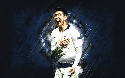 Son Heung-min, Sul-coreano jogador de futebol, atacante, O Tottenham Hotspur FC, retrato, azul criativo fundo, jogadores de futebol, Premier League, Inglaterra, futebol