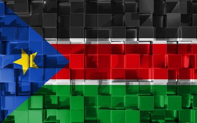 Flag of South Sudan, 3d flag, 3d cubes texture, Flags of African countries, 3d art, South Sudan, Africa, 3d texture, South Sudan flag