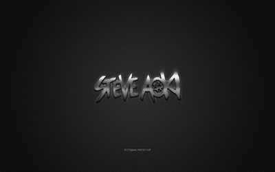 Steve Aoki logo, gri parlak logo, Steve Aoki metal amblem, Amerikalı DJ Steve Hiroyuki Aoki, gri karbon fiber doku, Steve Aoki, markalar, yaratıcı sanat