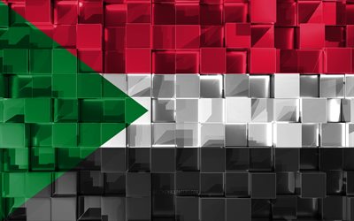 Flag of Sudan, 3d flag, 3d cubes texture, Flags of African countries, 3d art, Sudan, Africa, 3d texture, Sudan flag