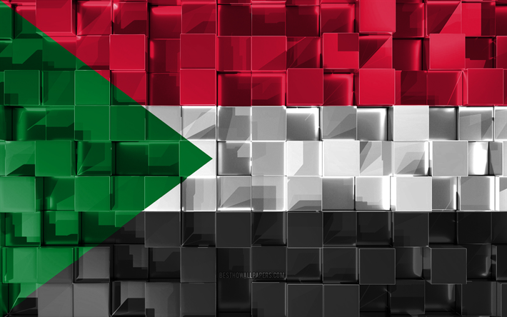 Flag of Sudan, 3d flag, 3d cubes texture, Flags of African countries, 3d art, Sudan, Africa, 3d texture, Sudan flag