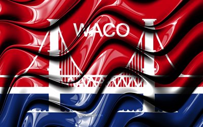 Waco flagga, 4k, Usa st&#228;der, Texas, 3D-konst, Flaggan i Waco, USA, Staden Waco, amerikanska st&#228;der, Waco 3D-flagga, St&#228;der i USA, Waco