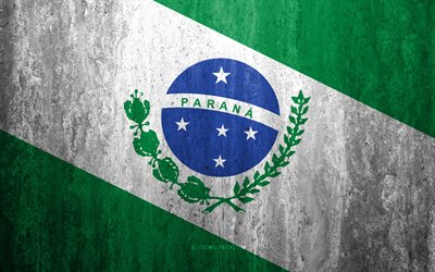Flagga av Parana, 4k, sten bakgrund, Brasilianska staten, grunge flagga, Parana Statens flagga, Brasilien, grunge konst, Parana, flaggor av Brasilianska staterna