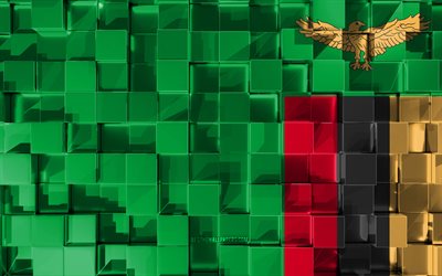 Bandera de Zambia, indicador 3d, 3d cubos de textura, las Banderas de los pa&#237;ses Africanos, arte 3d, Zambia, &#193;frica, textura 3d, Zambia bandera