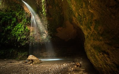 Rochas, cachoeira, caverna, rio, montanhas, Espanha