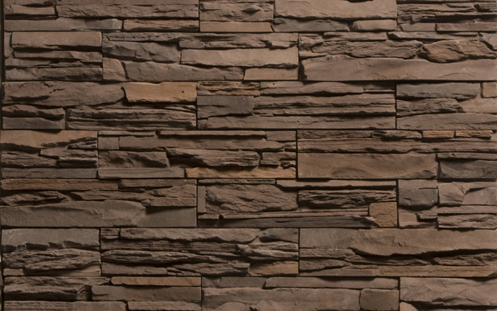 brun sten wall, close-up, brun bakgrund, sten texturer, brun sten struktur, sten bakgrund, brun sten