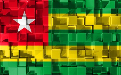 Flag of Togo, 3d flag, 3d cubes texture, Flags of African countries, 3d art, Togo, Africa, 3d texture, Togo flag