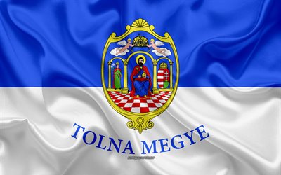 Flagga Tolna L&#228;n, 4k, silk flag, Ungerska l&#228;n, siden konsistens, Tolna flagga, Ungern, grunge konst, Tolna, L&#228;nen i Ungern