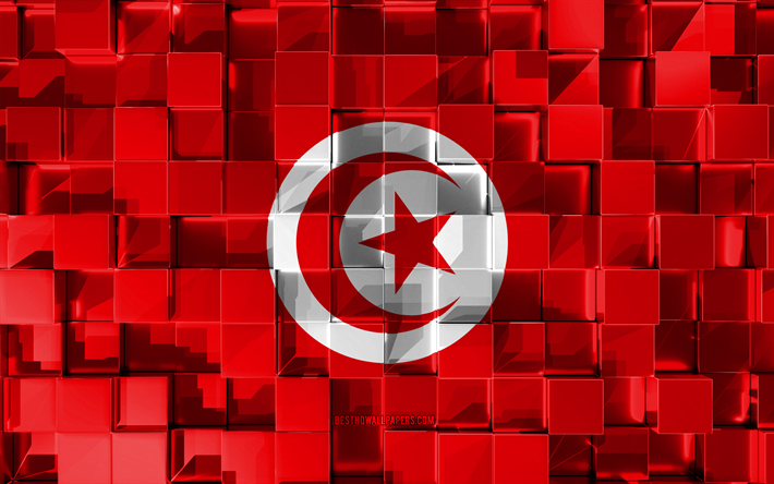 Flag of Tunisia, 3d flag, 3d cubes texture, Flags of African countries, 3d art, Tunisia, Africa, 3d texture, Tunisia flag
