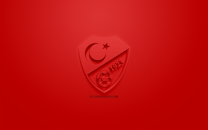 turkey national football team, kreative 3d-logo, roter hintergrund, 3d-emblem, t&#252;rkei, europa, die uefa, 3d-kunst, fu&#223;ball, stylische 3d-logo