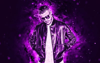 4k, DJ Snake, violetti neon valot, ranskalainen DJ, William Sami Etienne Grigahcine, DJ Snake 4K, fan art, kuvitus, supert&#228;hti&#228;, luova, Dj