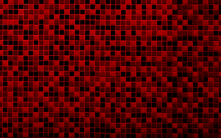 mosaico vermelho escuro textura, criativo fundo vermelho, mosaico de textura, quadrados vermelhos de fundo