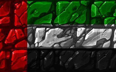 UAE flag, brickwall, 4k, Asian countries, national symbols, Flag of UAE, creative, United Arab Emirates, Asia, UAE 3D flag