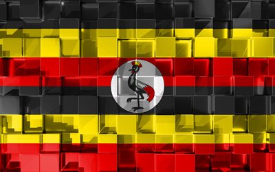 Flaggan i Uganda, 3d-flagga, 3d kuber konsistens, Flaggor i Afrikanska l&#228;nder, 3d-konst, Uganda, Afrika, 3d-textur, Ugandas flagga