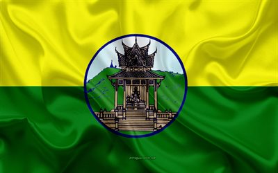 Bandera de la Provincia de Uthai Thani, 4k, bandera de seda, de la provincia de Tailandia, de seda, de textura, de Uthai Thani bandera, Tailandia, Provincia de Uthai Thani