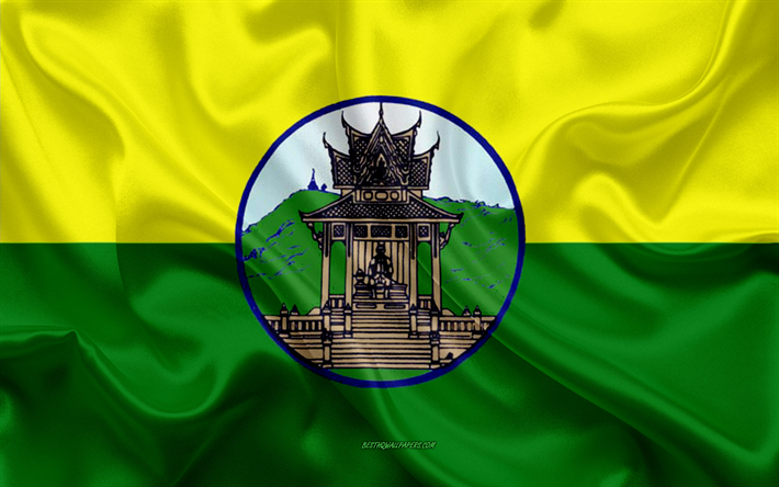 flagge von uthai thani-provinz, 4k, seide flagge, in der provinz von thailand, seide textur, uthai thani, fahne, thailand uthai thani die provinz