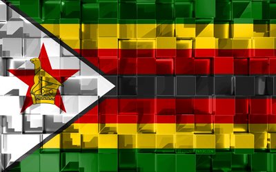 Flag of Zimbabwe, 3d flag, 3d cubes texture, Flags of African countries, 3d art, Zimbabwe, Africa, 3d texture, Zimbabwe flag