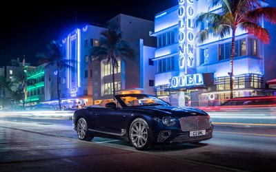 Bentley Continental GT V8 Cabrio, 4k, gece şehir, 2019 arabalar, s&#252;per arabalar, Bentley
