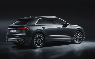 2020, Audi SQ8, takaa katsottuna, ulkoa, harmaa MAASTOAUTO, uusi harmaa SQ8, Saksan urheilu autoja, Audi