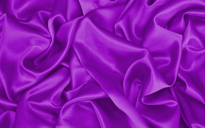 4k, 紫面, 波の生地の質感, 絹, 紫布の背景, 紫サテン, 生地の質感, サテン, 絹織, 紫色の生地の質感