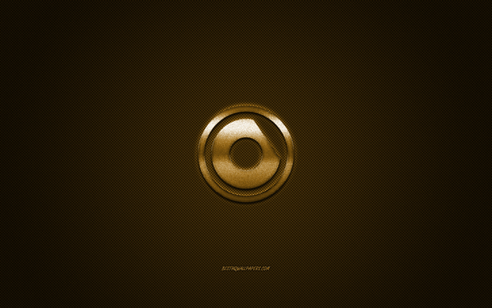 Nicky Romero logo, or brillant logo, Nicky Romero, embl&#232;me m&#233;tallique, DJ hollandais, de l&#39;or en fibre de carbone texture, marques, art cr&#233;atif