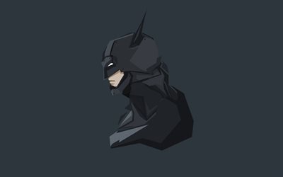 Batman, 4k, cr&#233;atif, super-h&#233;ros, minime, Bat-man, fond gris, Batman 4K