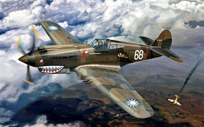 Curtiss P-40 Warhawk, Tomahawk, luchador Americano, la II Guerra Mundial, P-40C, aeronaves militares, de la USAF