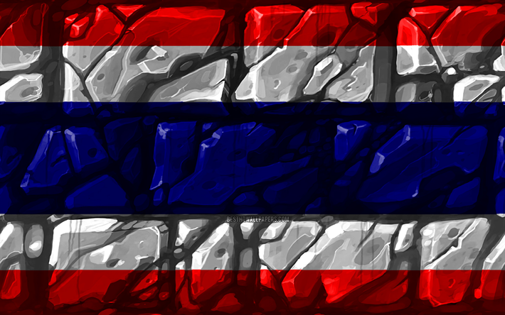 Tailand&#233;s de la bandera, brickwall, 4k, los pa&#237;ses Asi&#225;ticos, los s&#237;mbolos nacionales, la Bandera de Tailandia, creativo, Tailandia, Asia, Tailandia 3D de la bandera