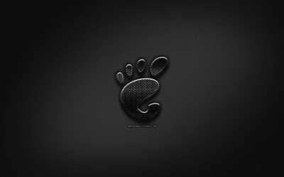 Gnome logo nero, creativo, griglia di metallo sfondo, Gnome logo, marchi, Gnome