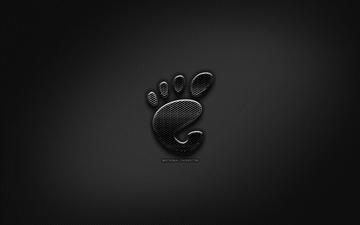 Gnome logo noir, cr&#233;ative, le m&#233;tal de la grille d&#39;arri&#232;re-plan, Gnome logo, marques, Gnome