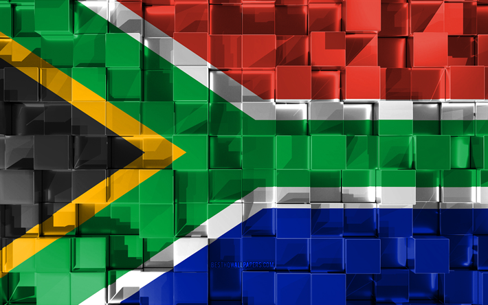 Flaggan i Sydafrika, 3d-flagga, 3d kuber konsistens, Flaggor i Afrikanska l&#228;nder, 3d-konst, Sydafrika, Afrika, 3d-textur, Sydafrika flagga