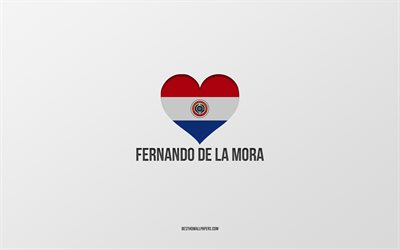 j aime fernando de la mora, villes paraguayennes, jour de fernando de la mora, fond gris, fernando de la mora, paraguay, coeur drapeau paraguayen, villes pr&#233;f&#233;r&#233;es, amour fernando de la mora