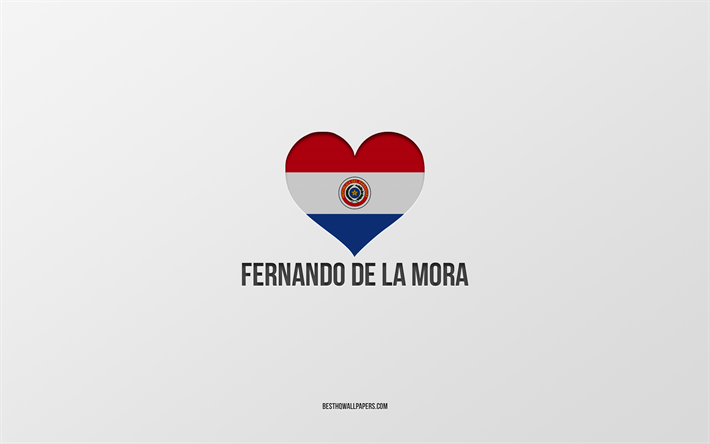 ich liebe fernando de la mora, paraguayische st&#228;dte, tag von fernando de la mora, grauer hintergrund, fernando de la mora, paraguay, paraguayisches flaggenherz, lieblingsst&#228;dte, liebe fernando de la mora