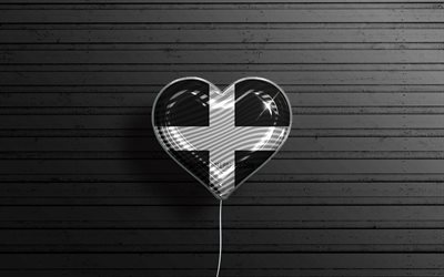 I Love Cornwall, 4k, realistic balloons, black wooden background, Day of Cornwall, english counties, flag of Cornwall, England, balloon with flag, Counties of England, Cornwall flag, Cornwall